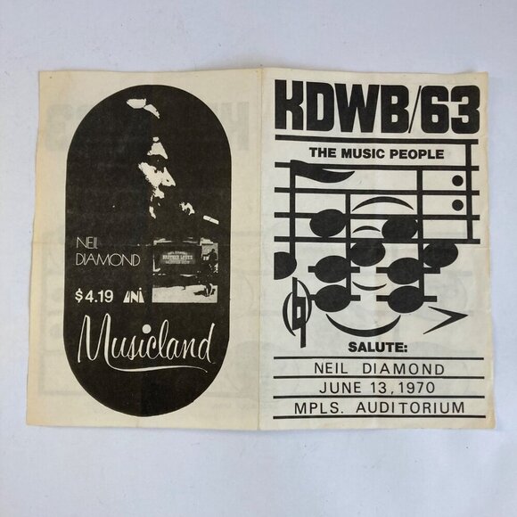 Vintage 1970 Salute Neil Diamond Concert Program Flyer Mpls Auditorium KDWB/63 - Picture 5 of 8